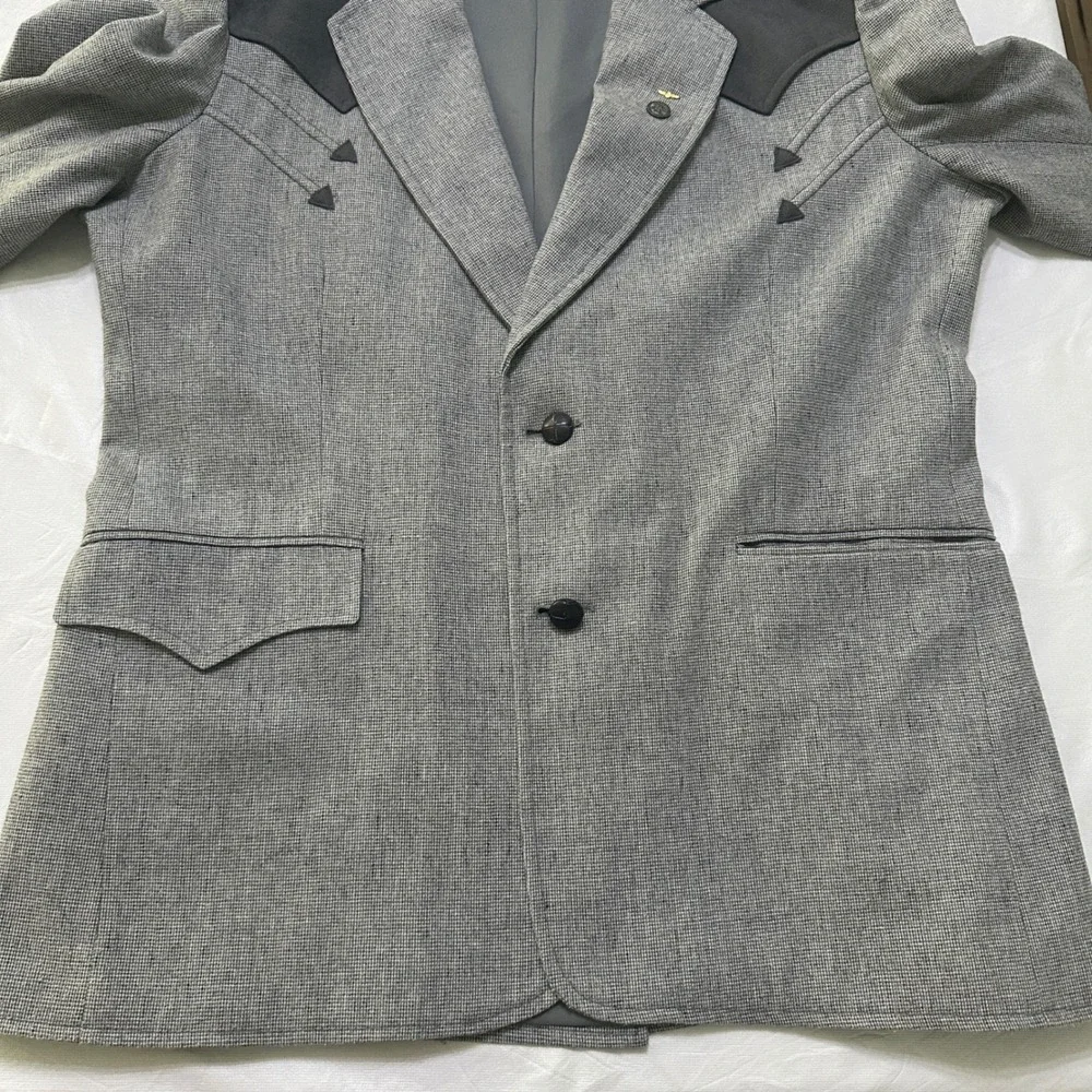VTG Pioneer Wear Mens 42 Western Blazer Sport Coat Grey Wool Blend Yoke USA Made